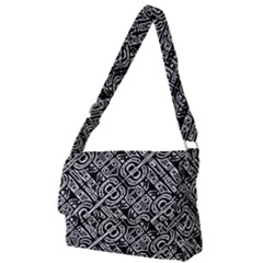 Linear Black And White Ethnic Print Full Print Messenger Bag (l)