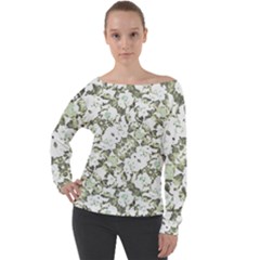 Modern Abstract Intricate Print Pattern Off Shoulder Long Sleeve Velour Top by dflcprintsclothing