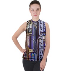 Shinjuku District Urban Night Scene, Tokyo Japan Mock Neck Chiffon Sleeveless Top by dflcprintsclothing