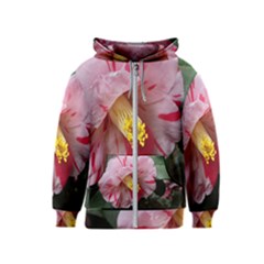 Striped Pink Camellia Ii Kids  Zipper Hoodie by okhismakingart