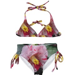 Striped Pink Camellia Ii Kids  Classic Bikini Set by okhismakingart