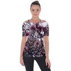 Saucer Magnolia Tree Ii Shoulder Cut Out Short Sleeve Top by okhismakingart