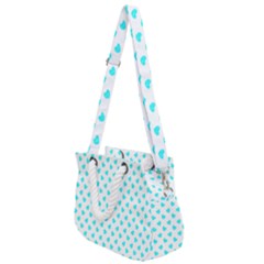 White Light Blue Hearts Pattern, Pastel Sky Blue Color Rope Handles Shoulder Strap Bag by Casemiro