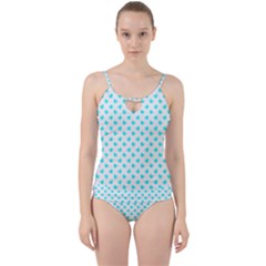 White Light Blue Hearts Pattern, Pastel Sky Blue Color Cut Out Top Tankini Set by Casemiro