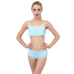 White Light Blue Hearts Pattern, Pastel Sky Blue Color Layered Top Bikini Set by Casemiro