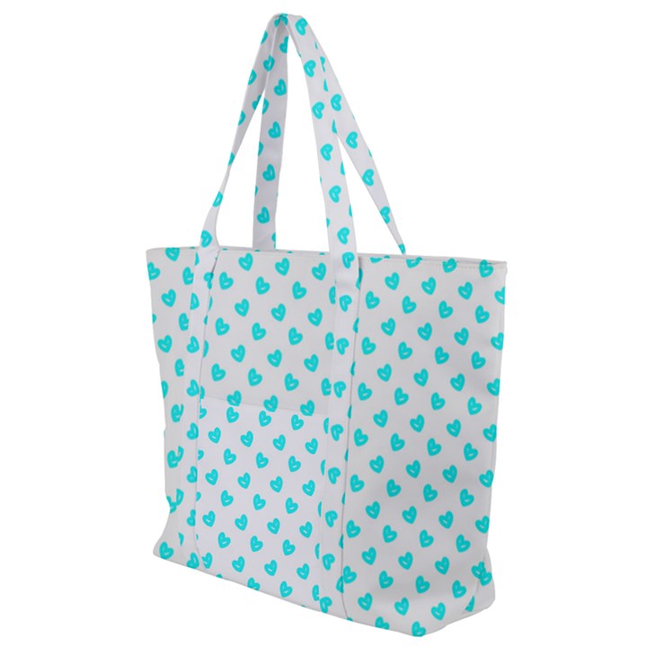 White light blue Hearts pattern, pastel sky blue color Zip Up Canvas Bag