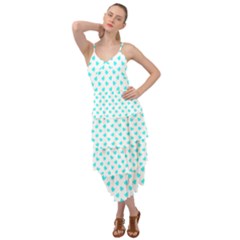 White Light Blue Hearts Pattern, Pastel Sky Blue Color Layered Bottom Dress by Casemiro