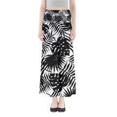 Black And White Tropical Leafs Pattern, Vector Image Full Length Maxi Skirt by Casemiro