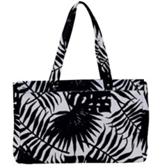 Black And White Tropical Leafs Pattern, Vector Image Canvas Work Bag by Casemiro