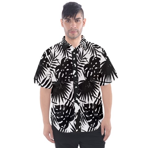 Black And White Tropical Leafs Pattern, Vector Image Men s Short Sleeve Shirt by Casemiro