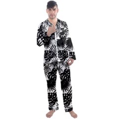 Black And White Tropical Leafs Pattern, Vector Image Men s Long Sleeve Satin Pyjamas Set