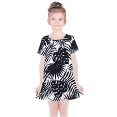 Black And White Tropical Leafs Pattern, Vector Image Kids  Simple Cotton Dress by Casemiro
