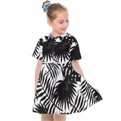 Black And White Tropical Leafs Pattern, Vector Image Kids  Sailor Dress by Casemiro