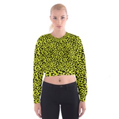 Leopard Spots Pattern, Yellow And Black Animal Fur Print, Wild Cat Theme Cropped Sweatshirt by Casemiro