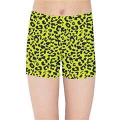 Leopard Spots Pattern, Yellow And Black Animal Fur Print, Wild Cat Theme Kids  Sports Shorts by Casemiro