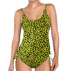 Leopard Spots Pattern, Yellow And Black Animal Fur Print, Wild Cat Theme Tankini Set by Casemiro