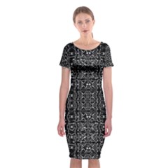 Black And White Ethnic Ornate Pattern Classic Short Sleeve Midi Dress by dflcprintsclothing