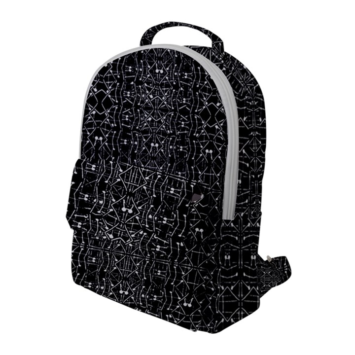 Black And White Ethnic Ornate Pattern Flap Pocket Backpack (Large)