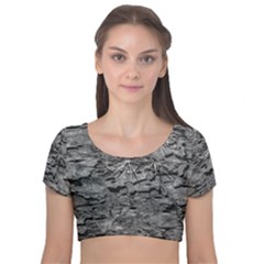 Black And White Texture Print Velvet Short Sleeve Crop Top  by dflcprintsclothing