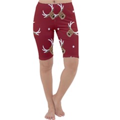 Cute Reindeer Head With Star Red Background Cropped Leggings 