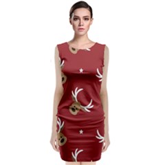 Cute Reindeer Head With Star Red Background Sleeveless Velvet Midi Dress