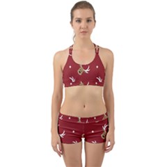 Cute Reindeer Head With Star Red Background Back Web Gym Set
