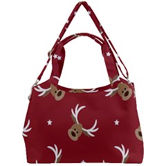 Cute Reindeer Head With Star Red Background Double Compartment Shoulder Bag by BangZart