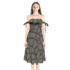 Cartoon Gray Stone Seamless Background Texture Pattern Shoulder Tie Bardot Midi Dress by BangZart