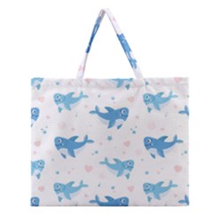 Seamless Pattern With Cute Sharks Hearts Zipper Large Tote Bag