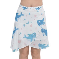 Seamless pattern with cute sharks hearts Chiffon Wrap Front Skirt