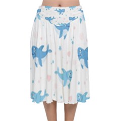 Seamless pattern with cute sharks hearts Velvet Flared Midi Skirt