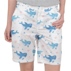 Seamless Pattern With Cute Sharks Hearts Pocket Shorts by BangZart