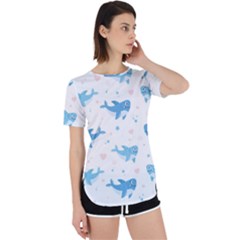 Seamless pattern with cute sharks hearts Perpetual Short Sleeve T-Shirt