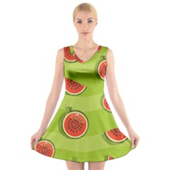 Seamless Background With Watermelon Slices V-neck Sleeveless Dress