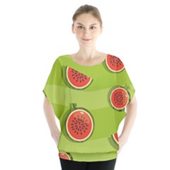 Seamless Background With Watermelon Slices Batwing Chiffon Blouse