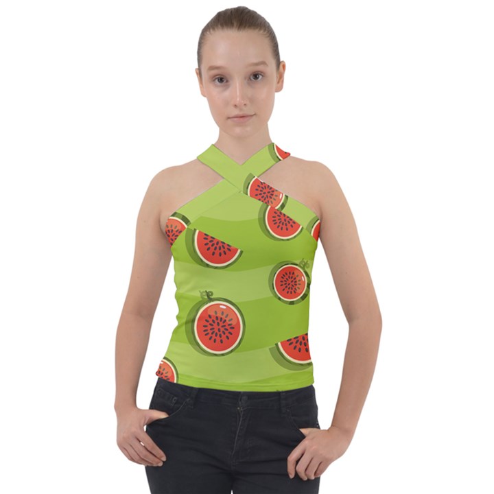 Seamless background with watermelon slices Cross Neck Velour Top