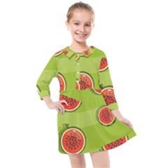 Seamless Background With Watermelon Slices Kids  Quarter Sleeve Shirt Dress