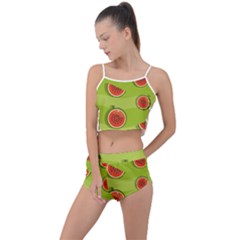 Seamless Background With Watermelon Slices Summer Cropped Co-ord Set by BangZart