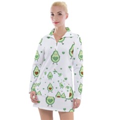 Cute Seamless Pattern With Avocado Lovers Women s Long Sleeve Casual Dress