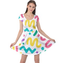 Abstract Pop Art Seamless Pattern Cute Background Memphis Style Cap Sleeve Dress