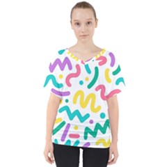 Abstract Pop Art Seamless Pattern Cute Background Memphis Style V-neck Dolman Drape Top