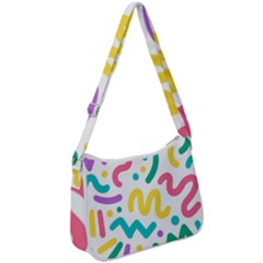 Abstract Pop Art Seamless Pattern Cute Background Memphis Style Zip Up Shoulder Bag