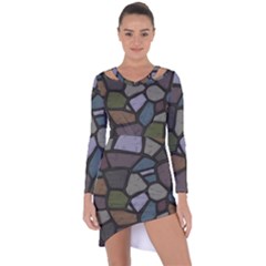 Cartoon Colored Stone Seamless Background Texture Pattern   Asymmetric Cut-out Shift Dress