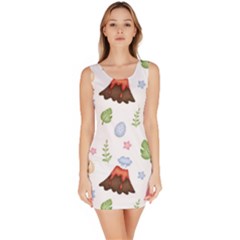 Cute Palm Volcano Seamless Pattern Bodycon Dress