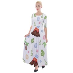 Cute Palm Volcano Seamless Pattern Half Sleeves Maxi Dress by BangZart