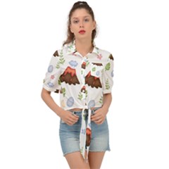 Cute Palm Volcano Seamless Pattern Tie Front Shirt  by BangZart