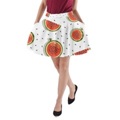 Seamless-background-pattern-with-watermelon-slices A-line Pocket Skirt