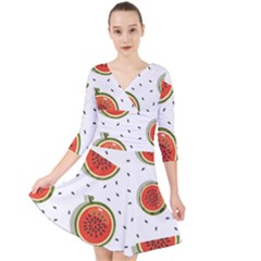 Seamless-background-pattern-with-watermelon-slices Quarter Sleeve Front Wrap Dress