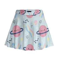 Cute Planet Space Seamless Pattern Background Mini Flare Skirt