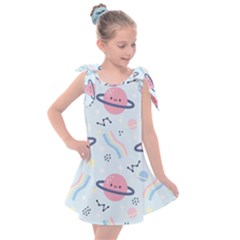 Cute Planet Space Seamless Pattern Background Kids  Tie Up Tunic Dress